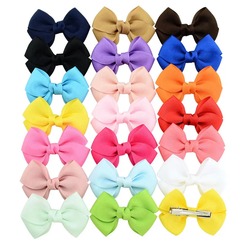 (40 Stücke/Los) Großhandel 2,7 Zoll Ribbon Bogen Haare Clips Mädchen Haarnadel 20 Farben handgefertigt Kinder Baby Haarzubehör