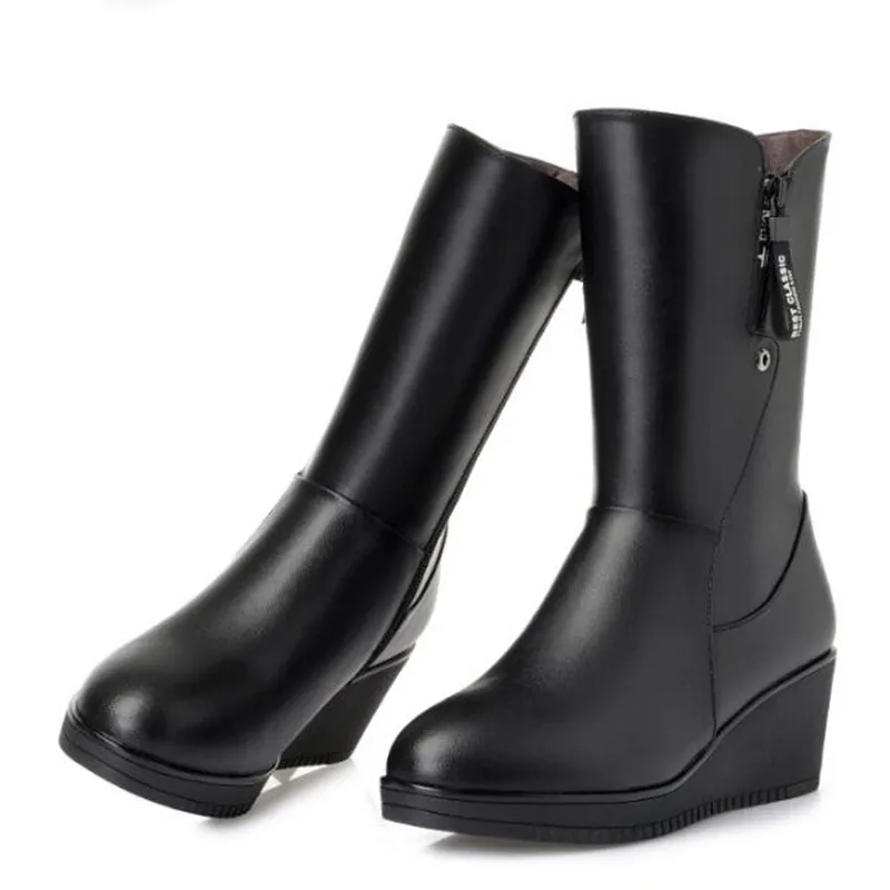 CALDO 2019 Nuove scarpe invernali da donna Addensare caldo peluche artificiale e pelliccia Uno stivali da neve in lana Zeppe piatte Comfort Stivali in