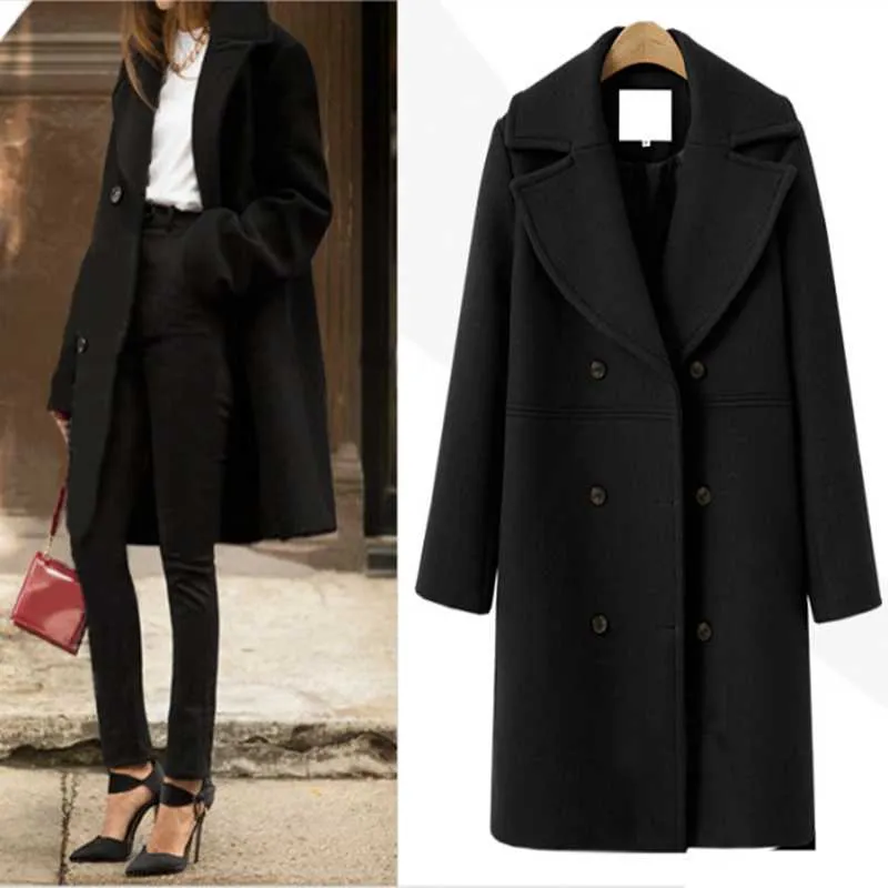 Cappotto e giacca invernale in lana Giacca lunga coreana da donna Cappotto caldo ed elegante in lana nera Giacca a vento trench femminile vintage