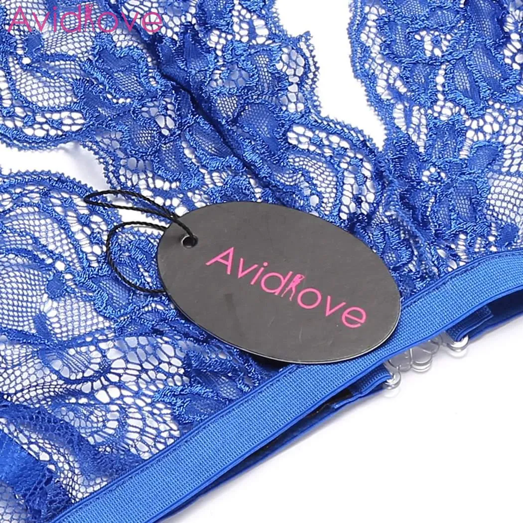 Avidlove Indumenti da notte da donna Set di lingerie sexy Sexy Shop Bikini Body esotico Halter Reggiseno di pizzo trasparente + Slip ritagliati Set da 2 pezzi