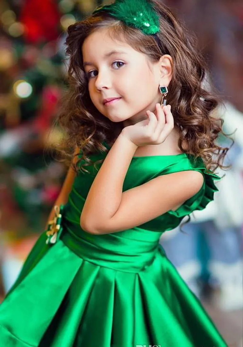 Hi Lo Green Girls Pageant Dresses Satin A Line Pleats Sash Girls