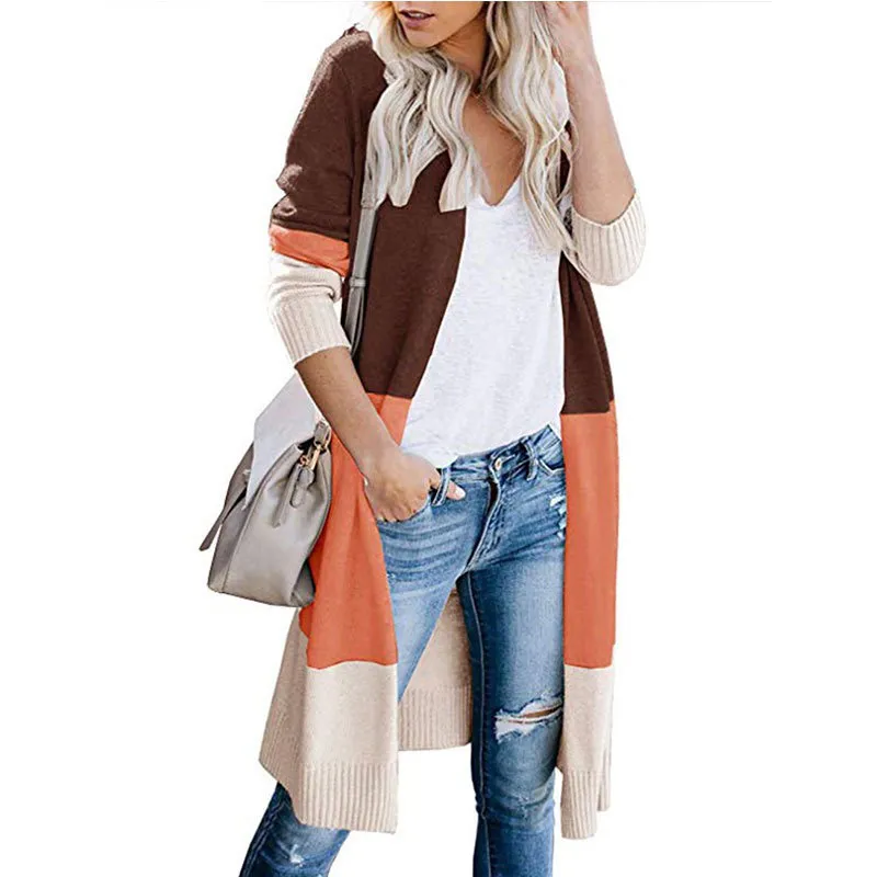 Maglioni Casual Da Donna Cardigan Lungo A Righe Cappotti Con Stampa A Blocchi Di Colore Maglioni In Maglia Leggera Aperti Sul Davanti Boho Da 27 02 DHgate