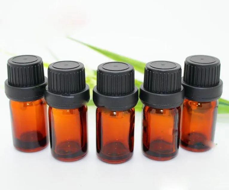 DHL Darmowa Wysyłka 5 ml szkła Dropper Puste butelki Amber 5ml Szkło Ejuice Butelki Essential Oil Butelka Czarne pokrywki sabotażowe dla bezpiecznej sprzedaży