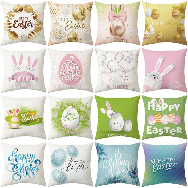 Pasen Rabbit Egg Hoofdkussenhoesjes Perzik Skin Square Throw Kussensloop Pasen Home Car Office Kussensloop