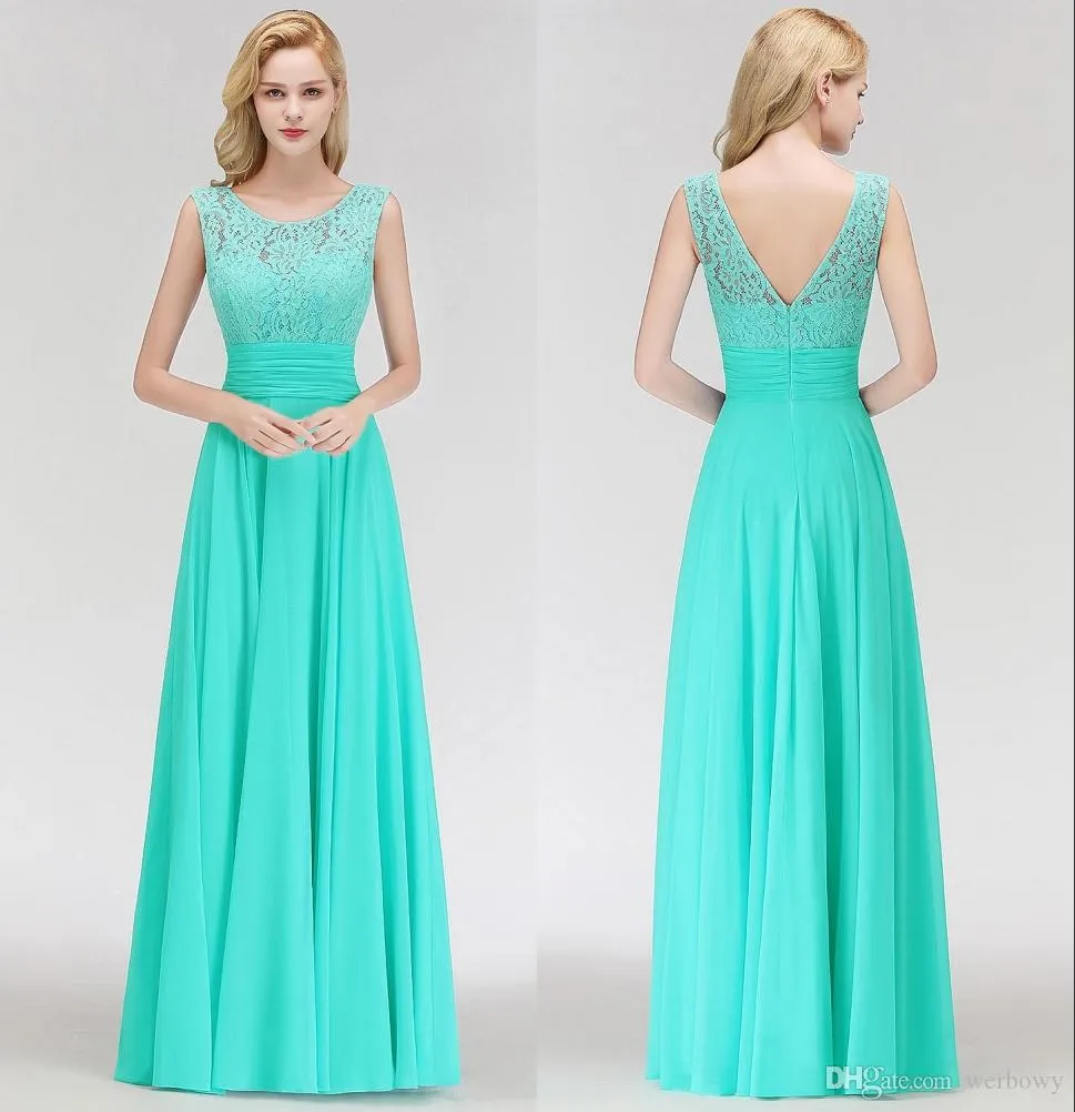 청록색 층 길이 시폰 나라 긴 신부 들러리 드레스 레이스 탑 흐름 웨딩 게스트 하녀 명예 드레스