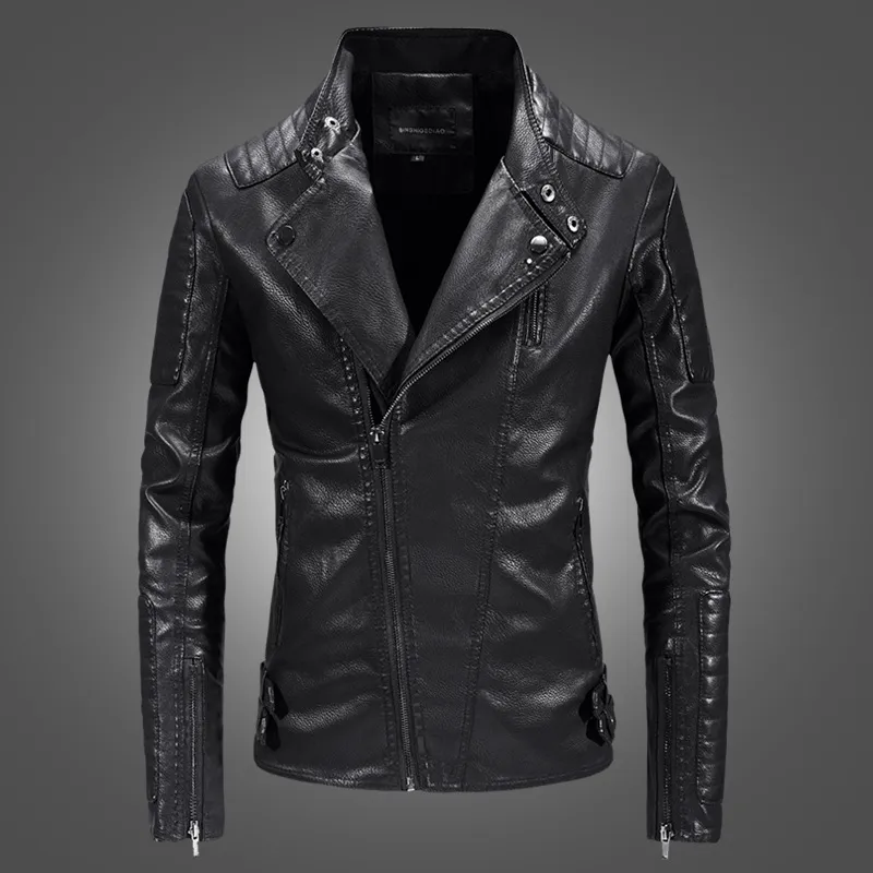 Erkek Ceketler Erkek Biker Ceket Motosiklet Ceketi PU Deri Katlar Erkek İnce Fit Biker Ceket 3 Renkler Asya Boyut M-3XL 2023