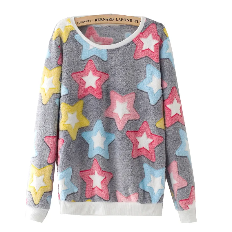 Maglione delle donne 28 colori a strisce Star stampati abbigliamento donna fumetto a manica lunga T-shirt Coral Velvet Felpa 060.629