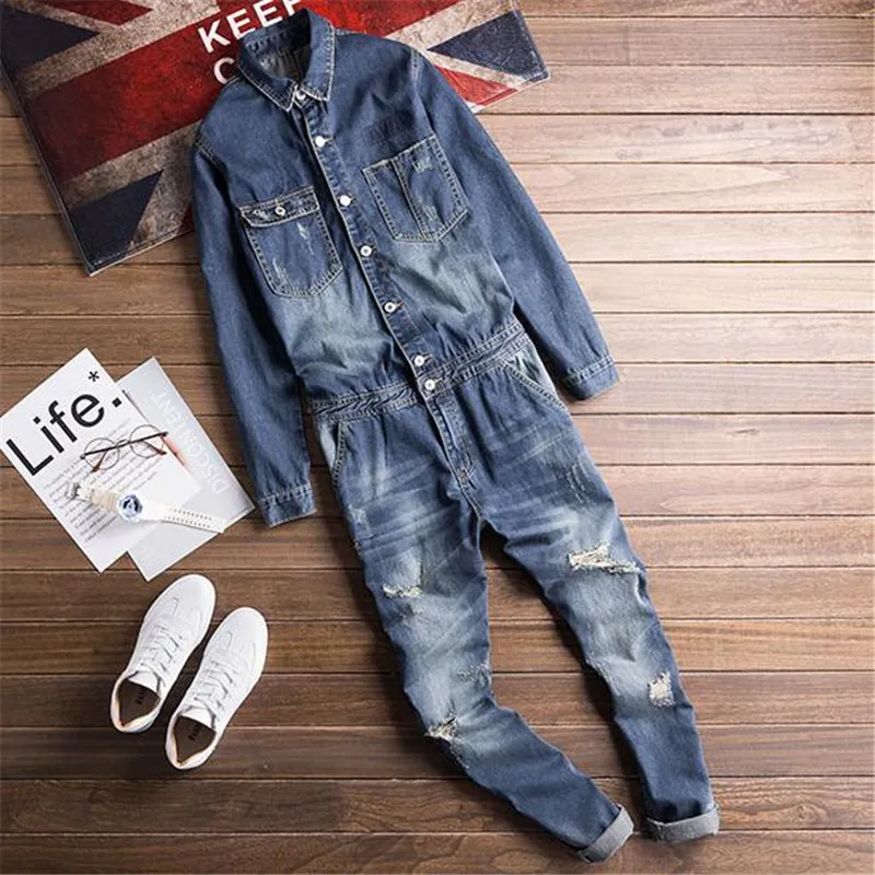 Mens Fashion Zerrissene Jeans Latzhose Distressed Denim Overalls Männliche Hosenträger Hosen Mit Löchern Größe M-XXL282B