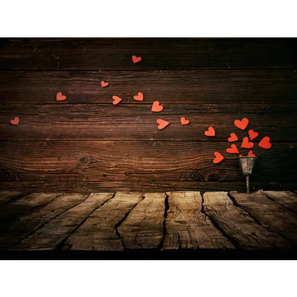 新生写真のための木の背景印刷された赤い愛の心バレンタインデーの赤ちゃんキッズ写真スタジオの背景木の床