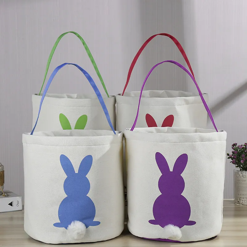 Pasen Bunny Bags Rabbit Pasen Tote Bag Canvas Pasen Tail Bucket Kids Gift Basketjes