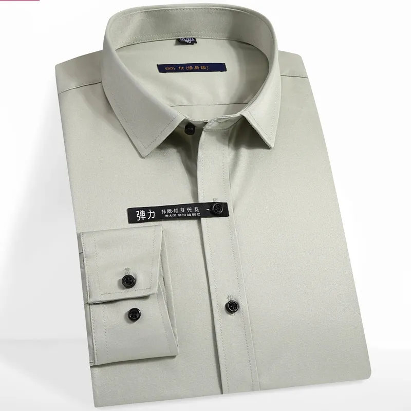 slim fit dress slacks Comfort Stretch Non-Iron Solid Dress Shirt with Contrast Trim
