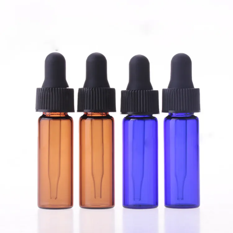 Verre bleu ambre clair 4 ml bouteilles en verre vides rechargeables récipient d'aromathérapie compte-gouttes bouteille d'huile essentielle pour voyage 2400 pièces