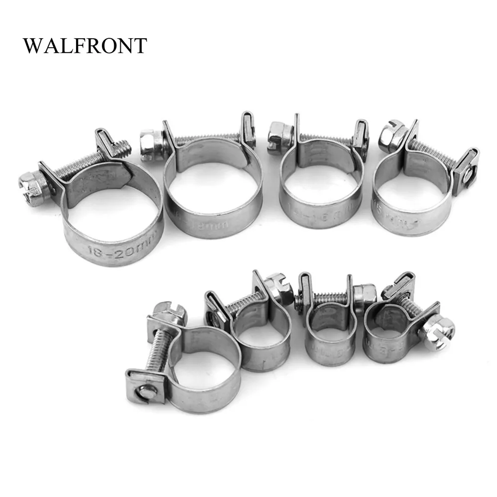 Freeshipping 10pcs/Lot Wire Hose Clamps Mini Fuel Line Pipe Hose Clips Stainless Steel Plumbing Fastener Tube Clip Tools Set 6-20mm