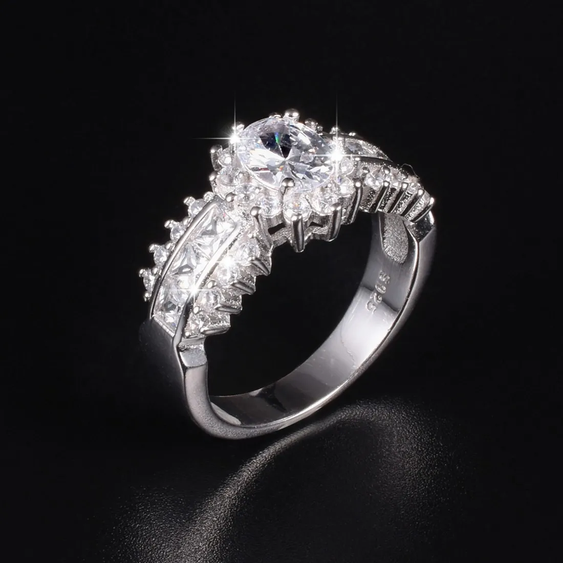 Luxury Silver Cushion cut 3ct SONA Diamond CZ Engagement Rings Jewelry 925 Sterling Silver Wedding Finger Flower Rings For Women