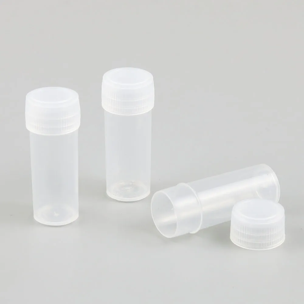 200 x 4g 4ml Plastic PE Test Tubes With White Plug Lab Hard Sample Container Transparent Packing Vials Women Cosmetic Bottles