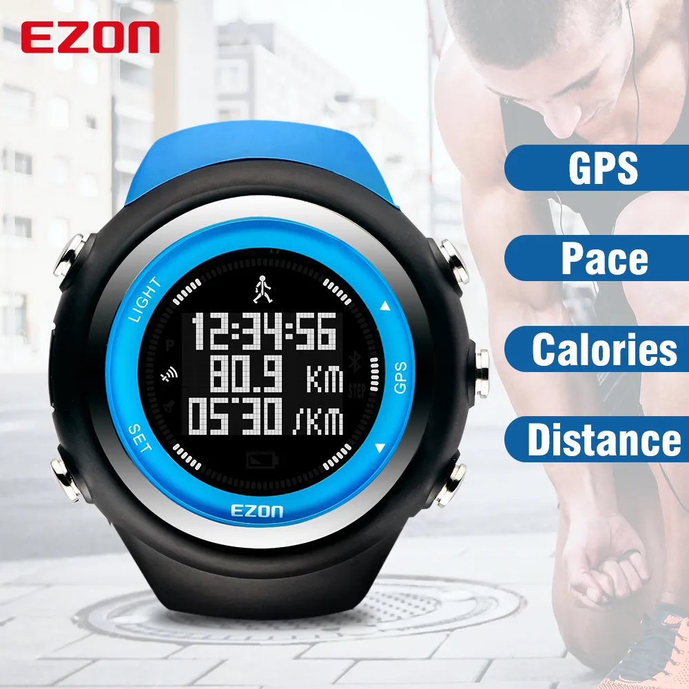 Top Brand EZON T031 Orologio cronometraggio GPS ricaricabile Running Fitness Sport Orologi Calorie Contatore Distanza Ritmo 50M Impermeabile CJ191217