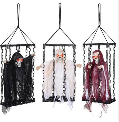 2020 HOT SALES 3pcs Hanging Shaking Ghost Chained Halloween Decor Sound Sensor Flashing Eyes