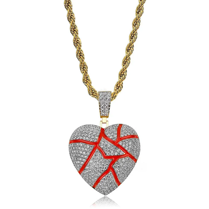 Collier avec pendentif en forme de cœur brisé, plaqué or, style Hip Hop, avec chaîne en corde en acier inoxydable
