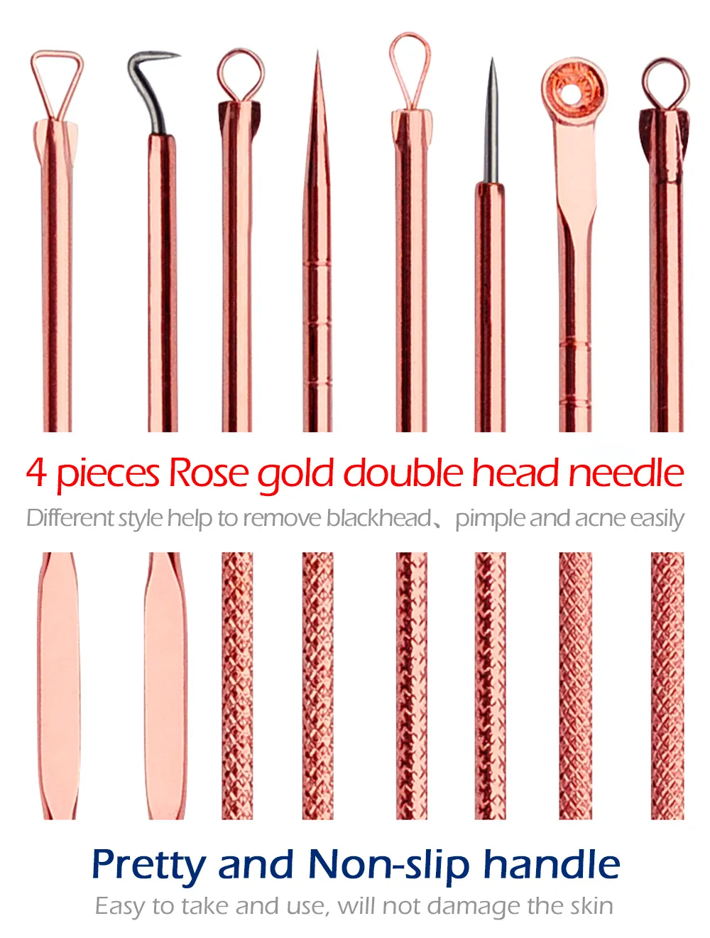 AC004G 4 i 1 set guld silver rostfritt blackhead akne komedon remover pimple zit borttagning nålar