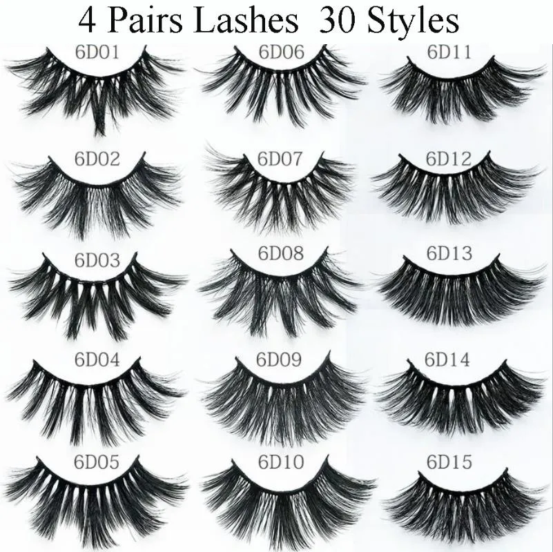 False Eyelashes 30 Types 4 Pairs 6D Faux Mink Hair Natural Curly Extension Lashes 3D Long Wispies Fluffy Eyelash