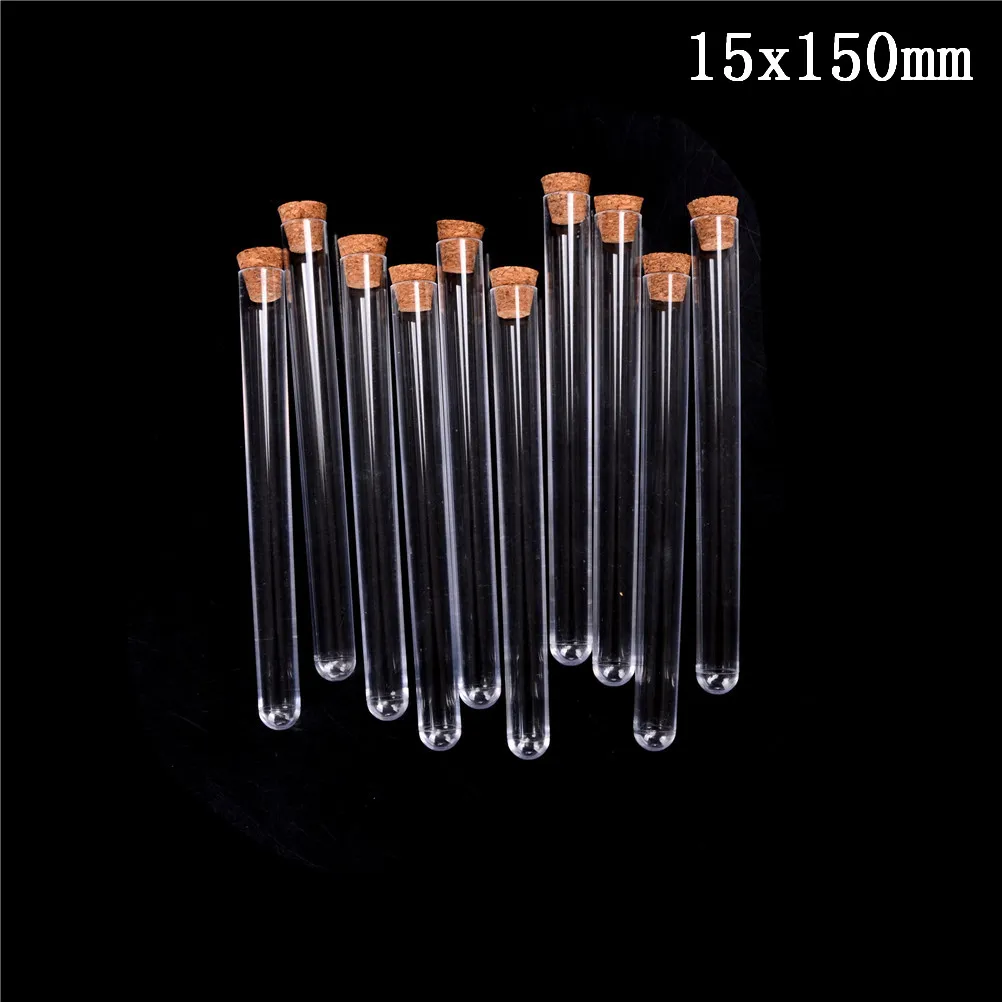 لوازم المختبرات أنبوب Cork Experience قابلة لإعادة ملء البلاستيك 20ml 10pcs 15x150mm مع اختبار زجاجة هدايا 6 بوصات واضحة