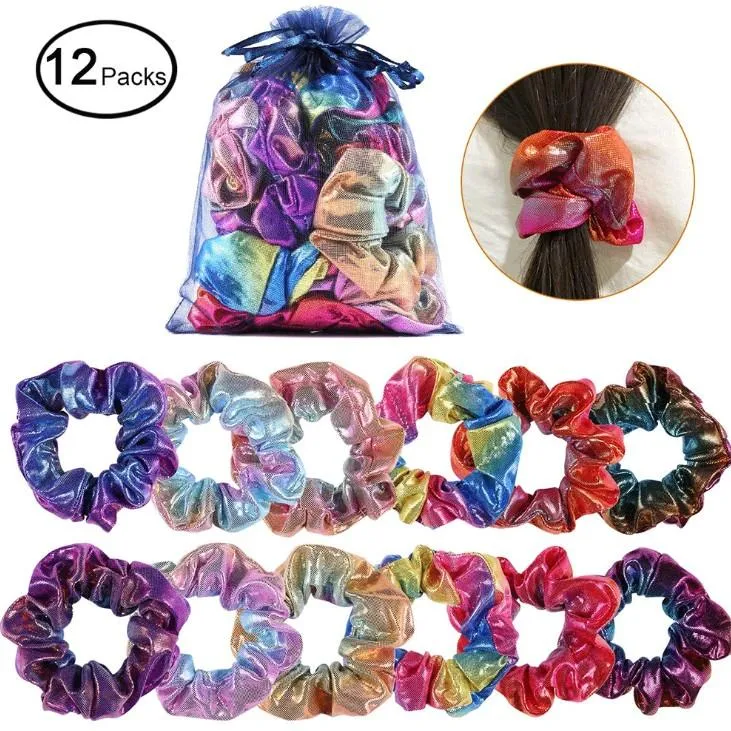 Fascia per capelli a coda di cavallo moda per ragazze in stile coreano 29 colori Scrunchies elastici in metallo arcobaleno Accessori per capelli carini per bambini per la festa