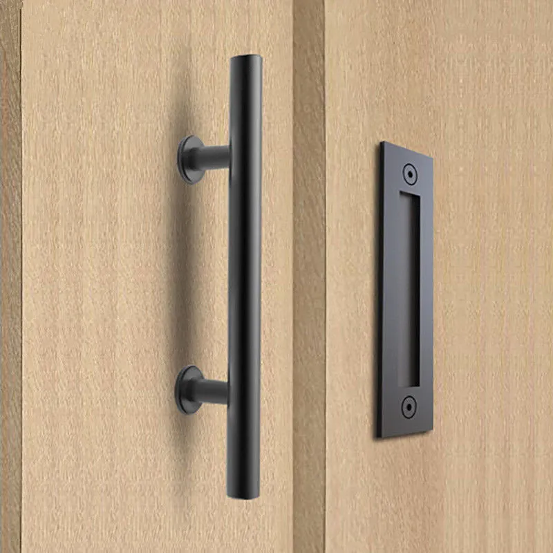 Punho de porta de madeira deslizante de aço inoxidável do punho da porta de celeiro 304, puxadores da porta pretos para portas interiores