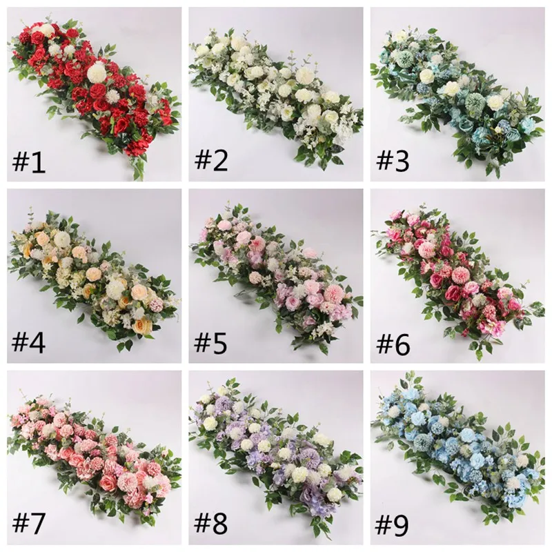 50cmの造花ローズ牡丹あじさいの植物のミックスフラワーアーチdiyシルクの花列の結婚式のお祝いデコレーションのための列