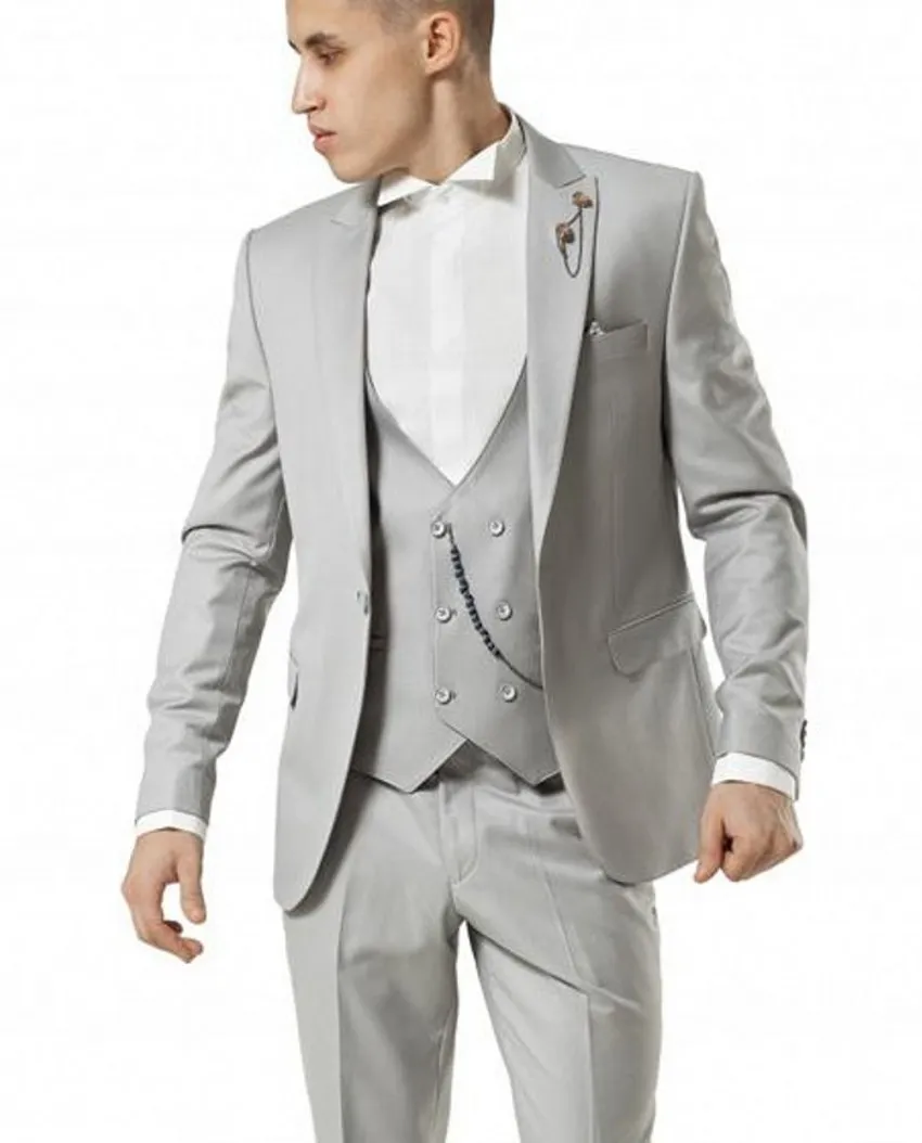 Traje De Piezas Para El Novio Del Novio Solapa De Pico Gris