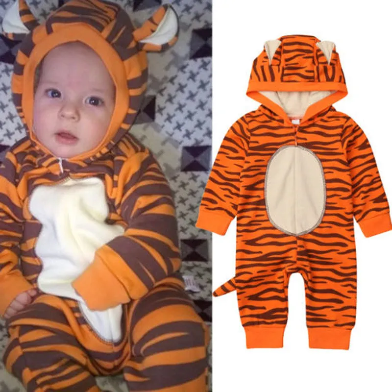 Baby boys tiger Hooded romper cartoon infant Animal Jumpsuits 2019 Spring Autumn Fashion Boutique kids Climbing clothes B11