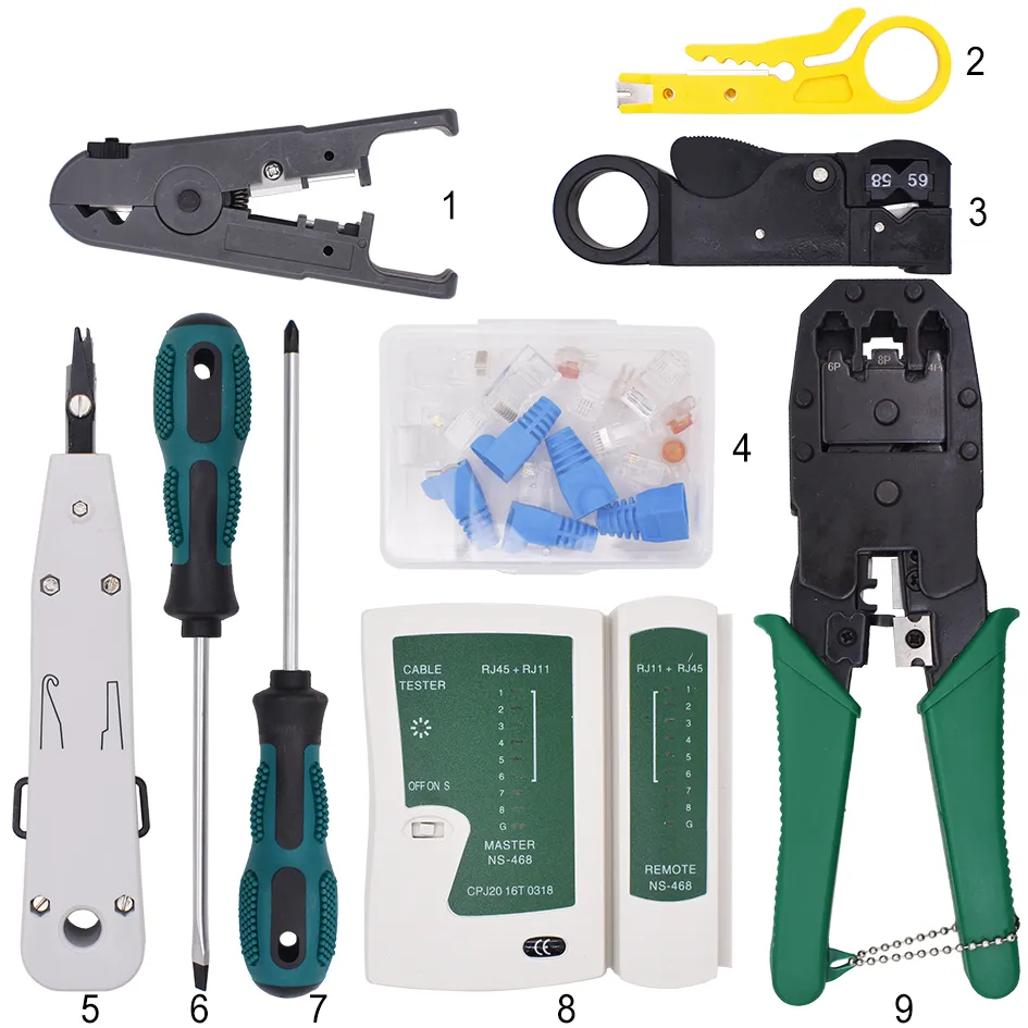 9 in 1 Ethernet Cable tool RJ11 RJ45 Cat5 Cat6 Crimp network Cable crimping Crimper pliers tool set kit network tool