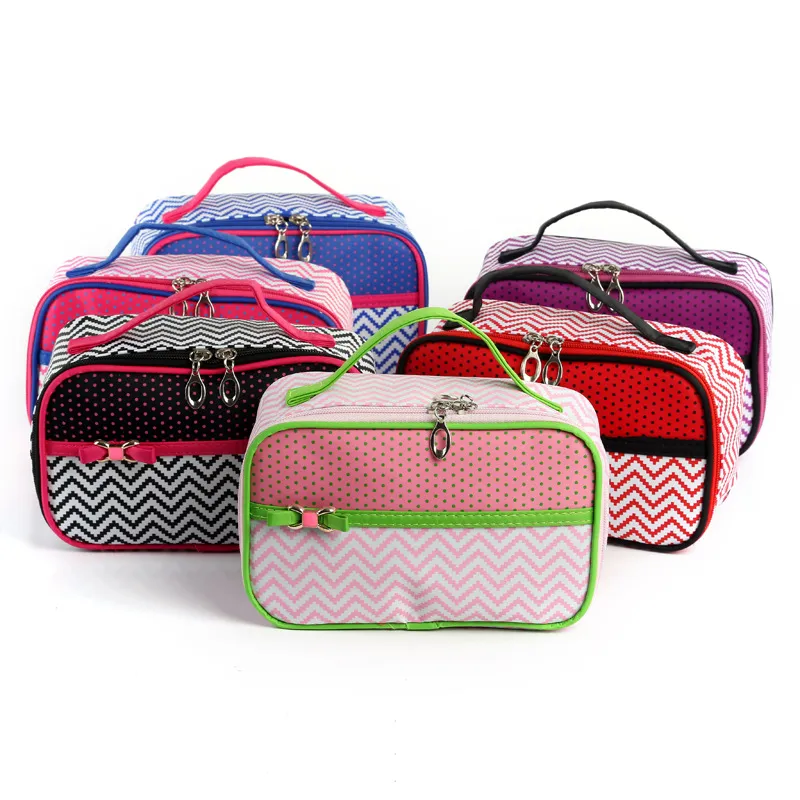 Vågiga kosmetiska väskor Kvinnor Klassisk Vågig handväska Vattentät Makeupväska Dot Tryckta förvaringspåsar med Bowknot Travel Organizer Case GGA2044