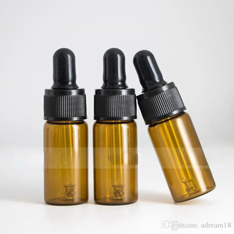 Bouteille de parfum d'huile essentielle en verre ambré 5 ml E liquide réactif Pipette compte-gouttes conteneur 2200 Pcs/Lot