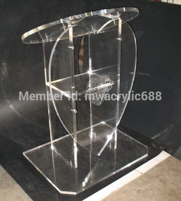 the new popular wedding special heart-shaped acrylic podium organic glass church pulpit212s