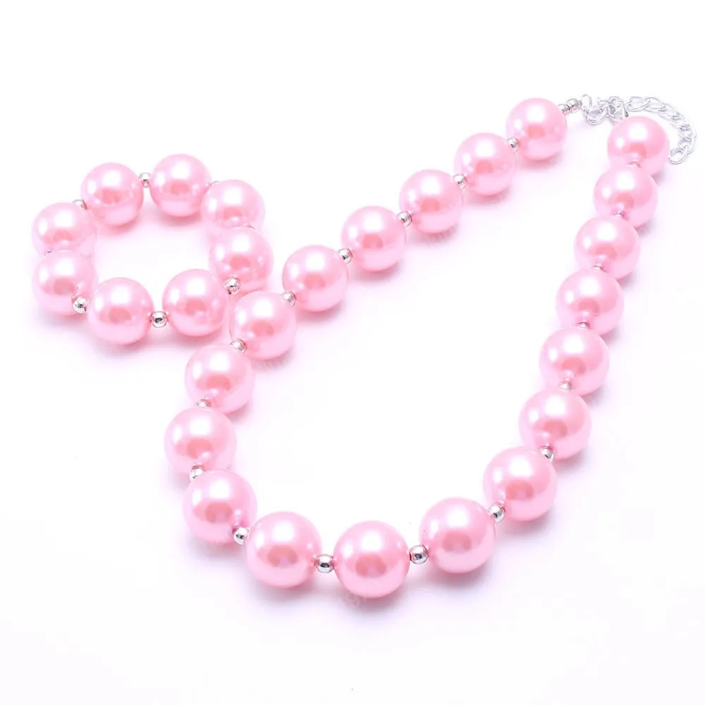 Miúda Cor-De-Rosa Miúdo Colar De Jóias Conjunto De Pérolas Crianças Bebé Bubblegum Bead Colares Chunky Conjunto De Colares