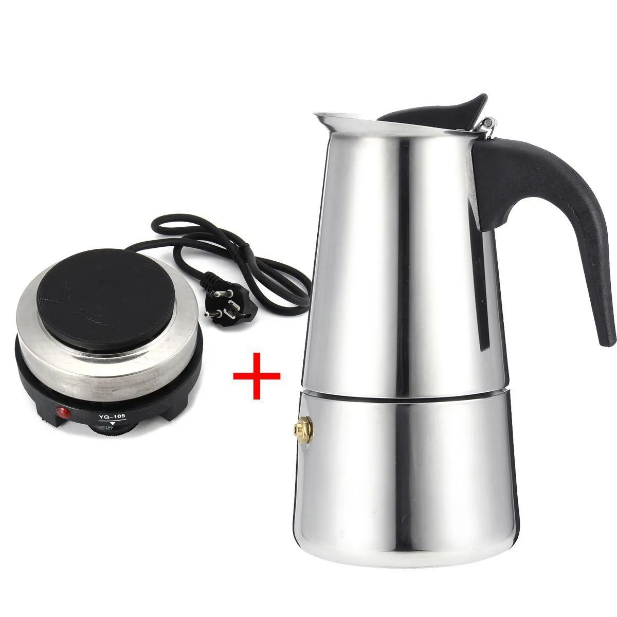 9-Cup Stainless Steel Moka Pot & Electric Stove Set - Stovetop Espresso Maker For Home, Office, Bar