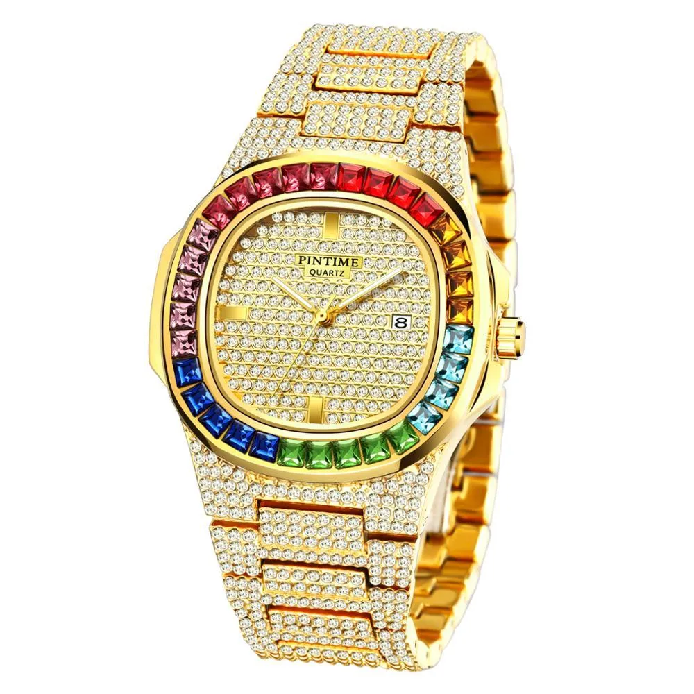 Orologi da uomo Top Diamond Iced Out Calendario aziendale Orologio al quarzo Uomo Impermeabile relogio masculino zegarek meski