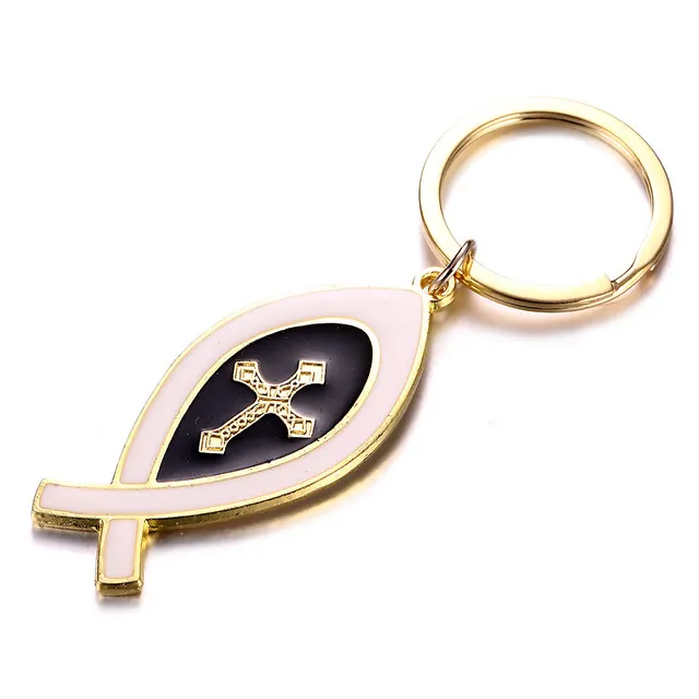 Jesus Fish Nyckel Kedja Kristus Emalj Fiskform Kors Keychain Ladies Mäns kristendomskyrka Nyckelringar Julklappar