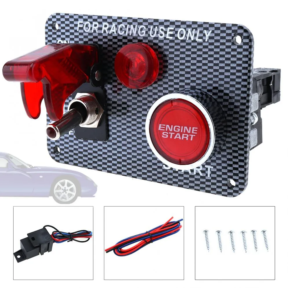 Freeshipping 9.5cm Car Codification LED One Button Start with Light Ignition Carbon Fiber Face Plate Panel Three In One Combination Switch