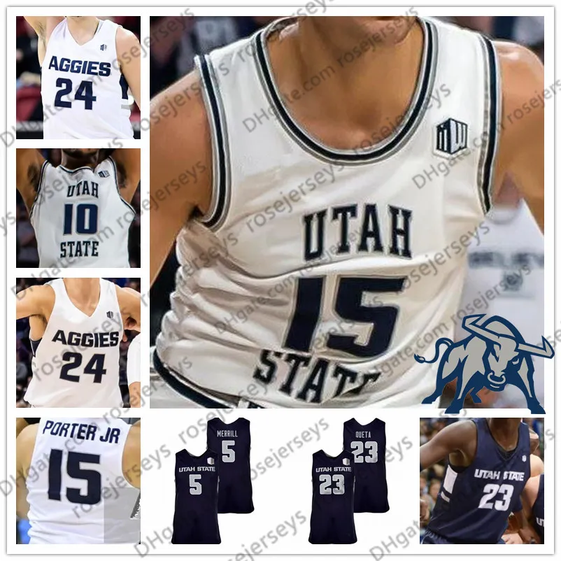 Customized Utah State Aggies 2020 Basketball 5 Sam Merrill 23 Neemias Queta 24 Diogo Brito 34