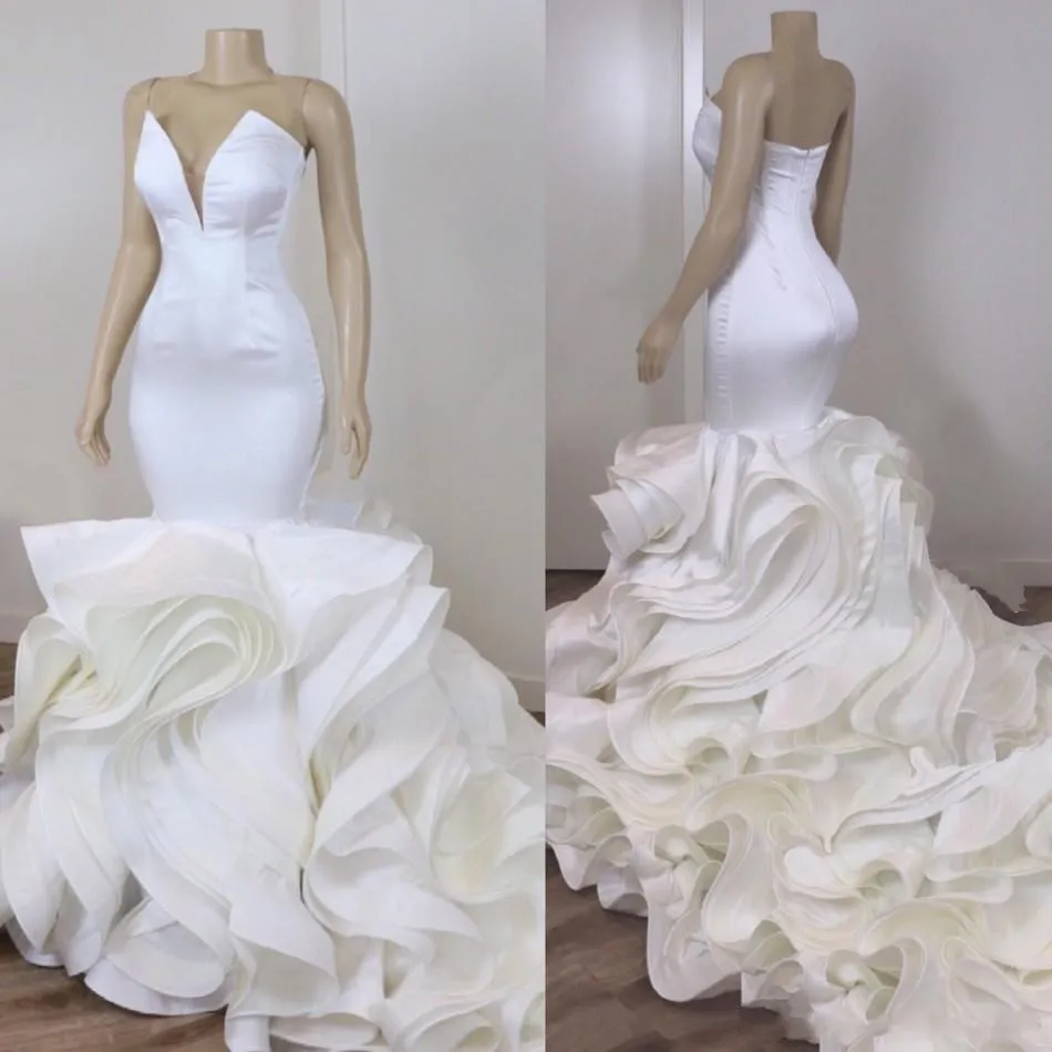 2022 Image réelle à volants robe de mariée sirène robes de mariée, plus la taille chérie dos ouvert robes sud-africaines de novia jardin mariage