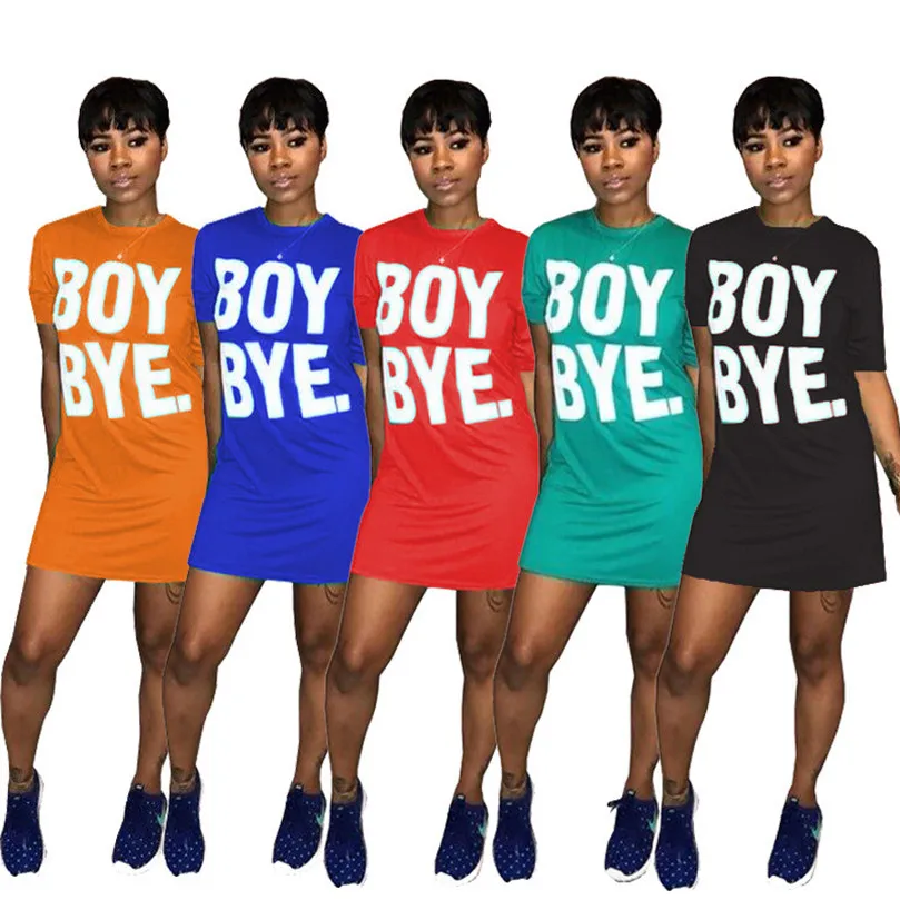 Femmes BOY BYE Lettre T Shirt Robes Couleur Unie Manches Courtes