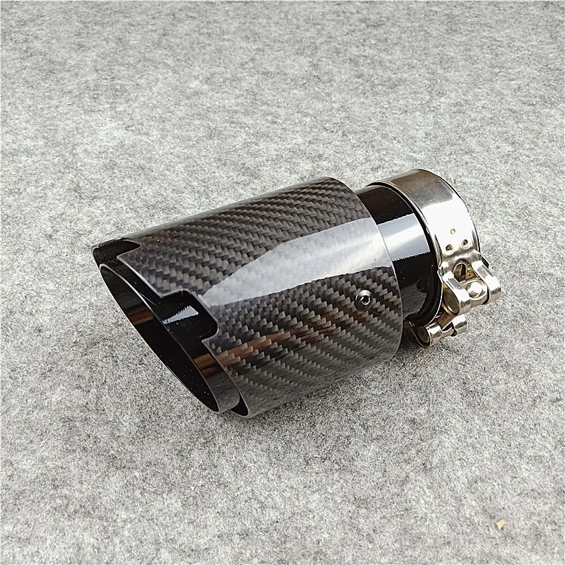 1 PCS Twill Glossy Grilled Black Exhaust Pipe Tailpipe Replacement Stainless Steel + Carbon fiber Muffler System