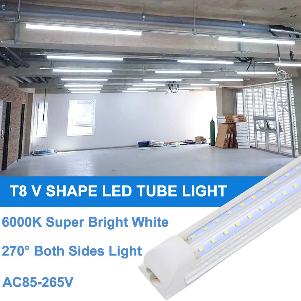 8FT LED-winkelverlichtingsarmatuur, 8 voet T8 LED-buisverlichtingsarmaturen voor garage, magazijn, kelder, werkplaats, hoge output