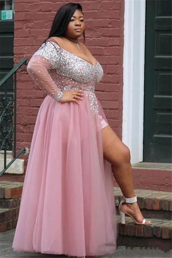 pink plus size prom dresses