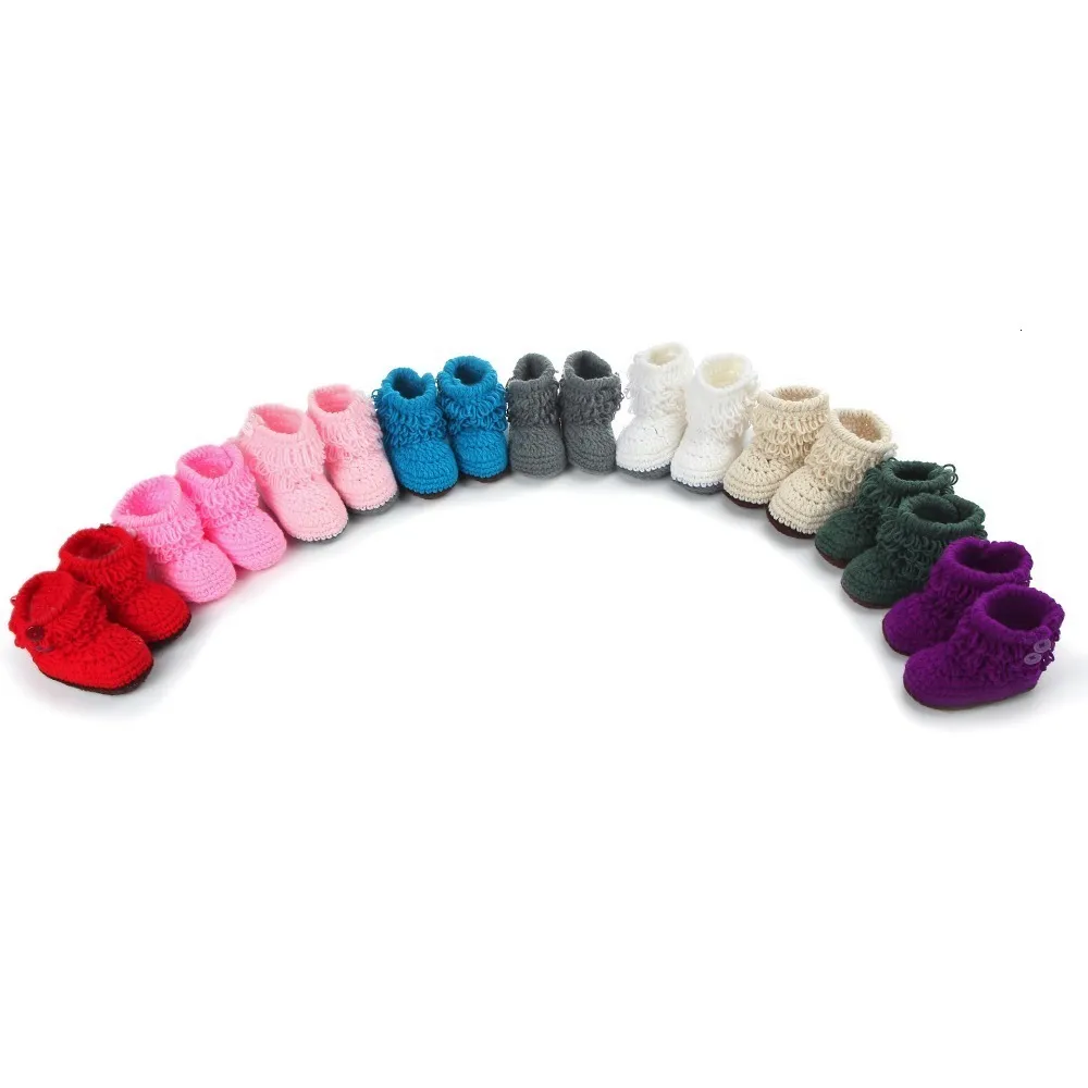 Stickning virka 0-12m baby booties mjuka botten toddler skor grossist mix färg 50 par hög hjälp lång canister första vandrare stövlar