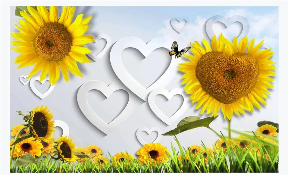 Motos fotográficas de seda 3D personalizadas wallpaper HD girasol en forma de corazón sala de estar TV fondo decoración de la pared papel tapiz para paredes 3d