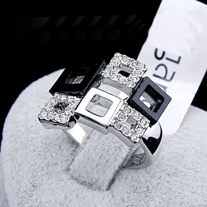 OL black and white check Square ring ,Simulated diamond 18k gold plated finger rings ,fashion 2016 women wedding gold filled jewelry