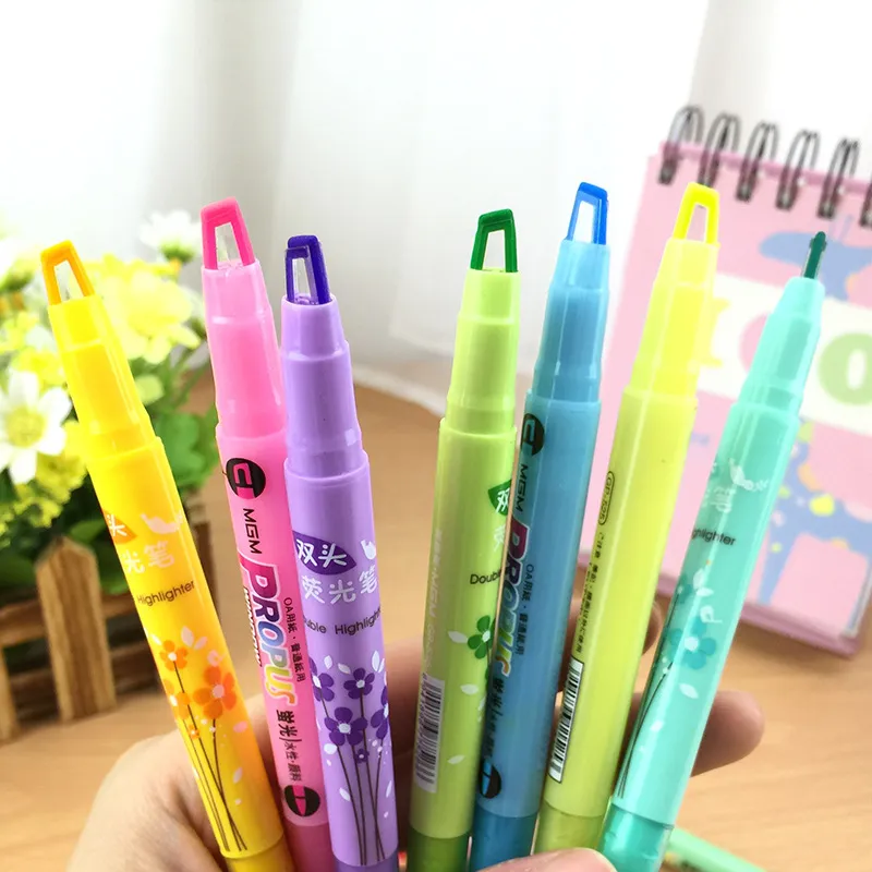 Wholesale Korean Stationery Candy Color Double Highlighters Pen Scribble Pen Marker Office