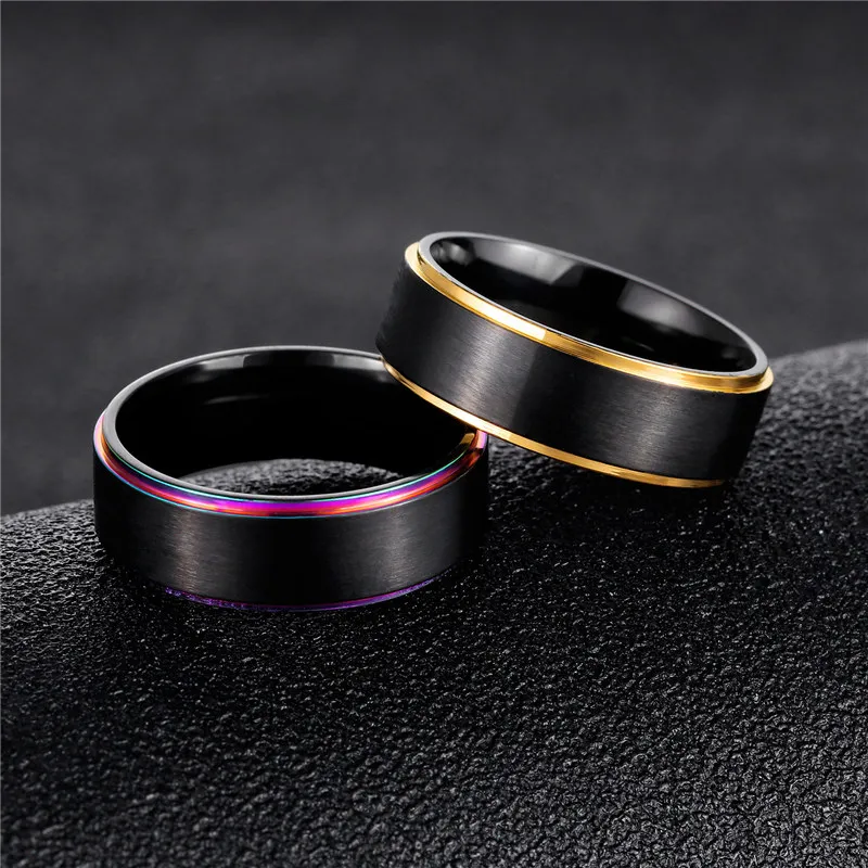 Rainbow Gold Side Brush Ring Band vinger Zwart Roestvrijstalen trouwringen Sieraden voor vrouwelijke mannen Will en Sandy Dropship